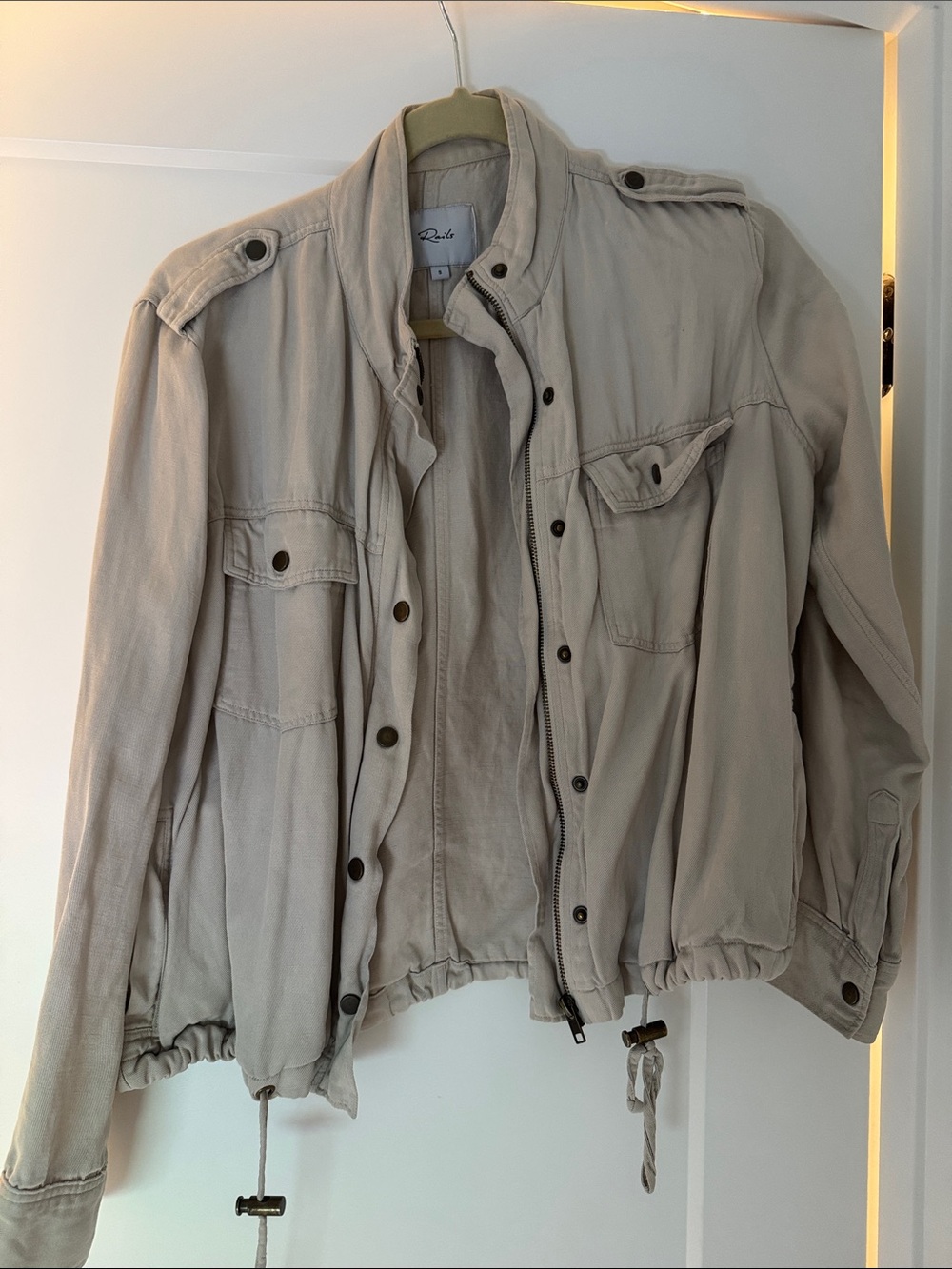 Rails Light Beige Utility Jacket with Drawstring Hem